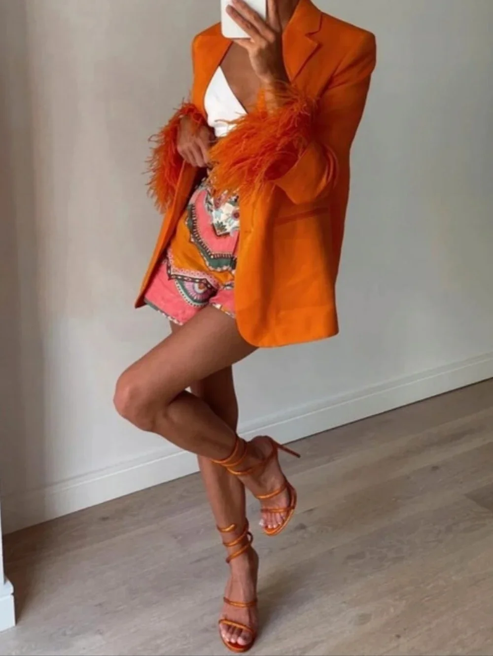 ZARA Set 2pc Blazer and Pants Feather Orange Size M